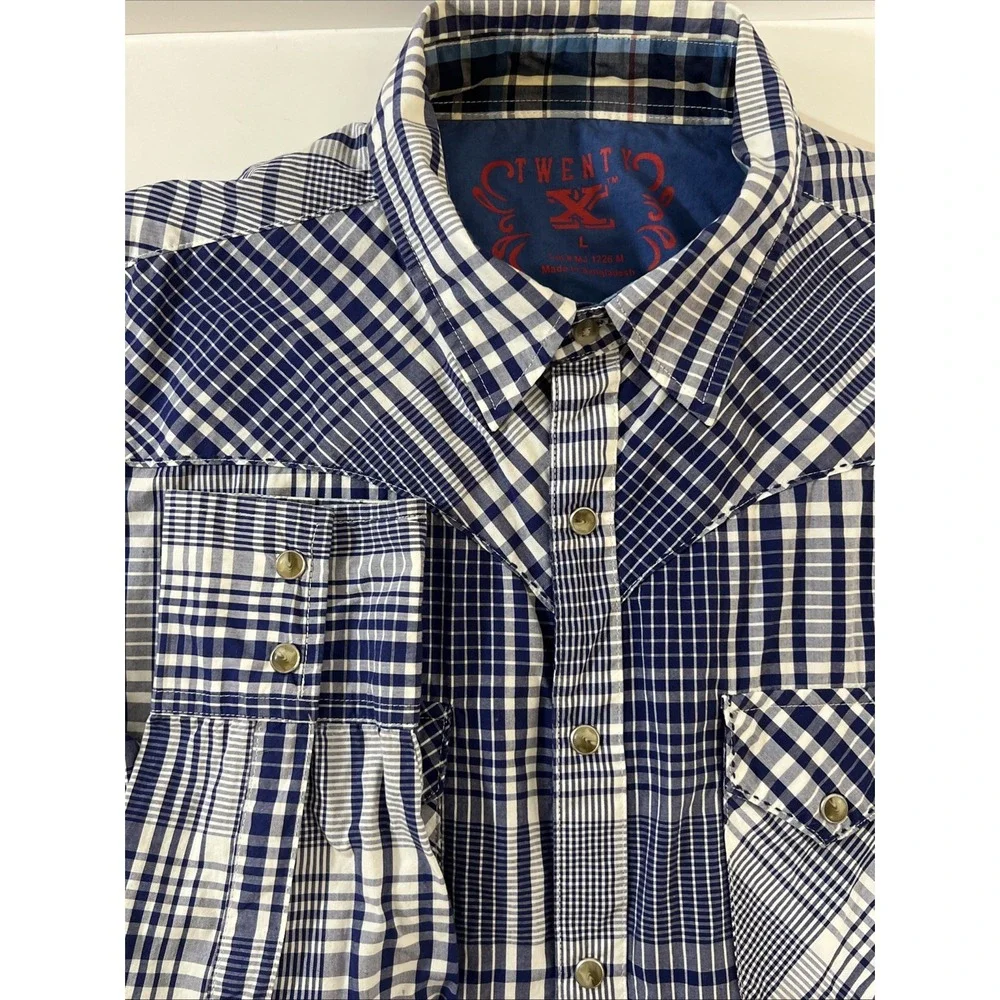 Mens Wrangler Twenty X Long Sleeve Plaid Pearl Snap Buttons Shirt Size, Large, L